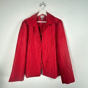 Chico's Womens Red Textured Pattern Blazer Jacket Size 2 Lined Lightweight